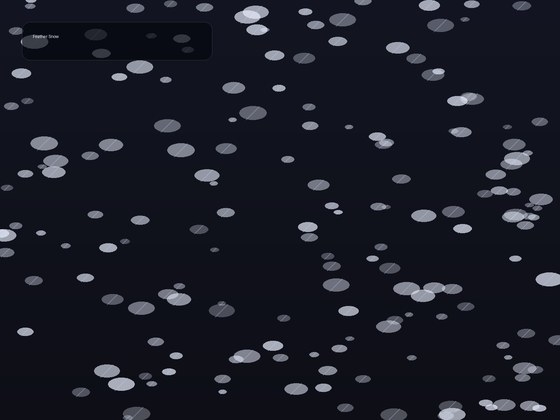 Soft pale feather forms descend over a midnight field in slow spirals, suggesting snow with impossible buoyancy.
