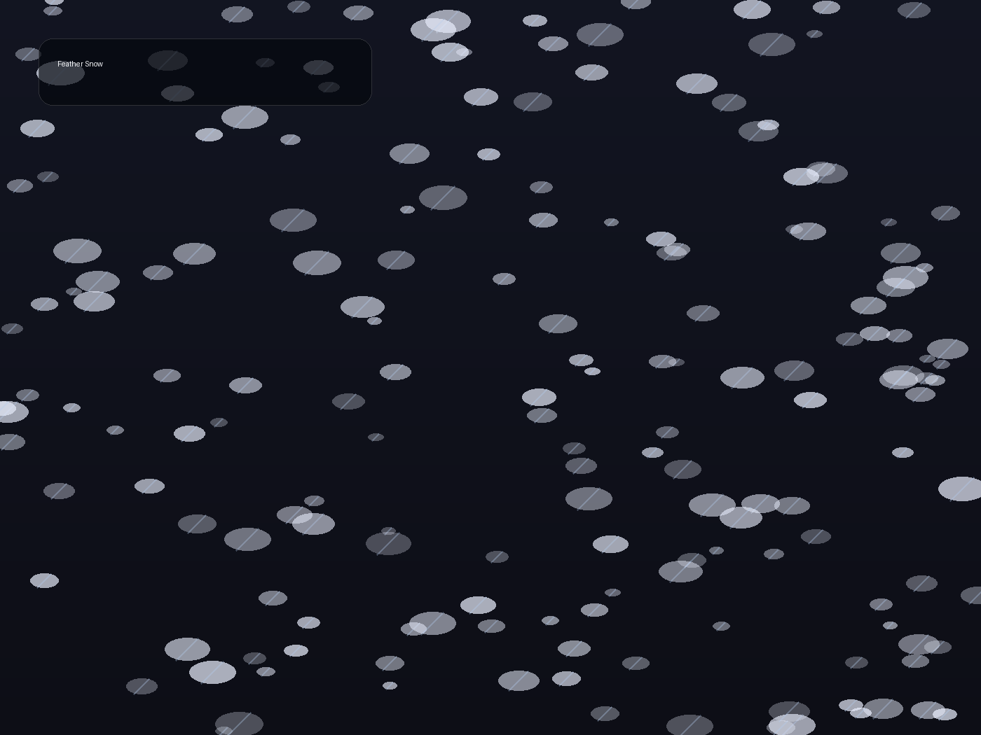 Fictional procedural artwork of pale feather forms descending over a midnight field in slow spirals.