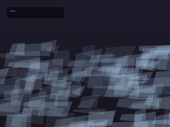 Overlapping translucent polygon panes accumulate as a low fog, reflecting small shards of cold light.