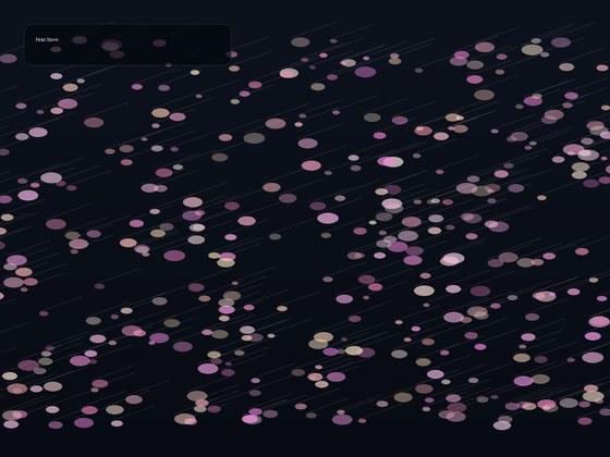 A dark horizon crossed by hundreds of luminous petal-like ellipses sweeping diagonally in layered currents.