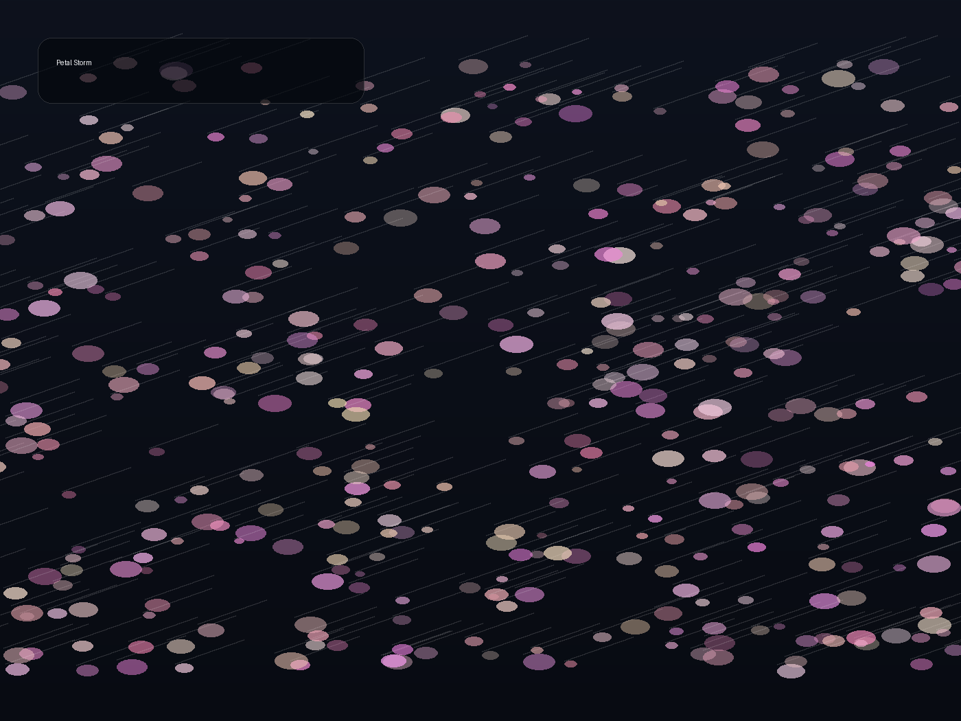 Fictional procedural artwork of luminous petal-like forms sweeping in layered currents over a dark horizon.
